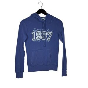 Y2K Aeropostale Logo Spell Out Hooded Pullover Hoodie SZ M Grunge 1987 Streetwea